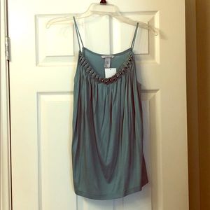 Green Flowy Tank Too with Gold pearl trim!